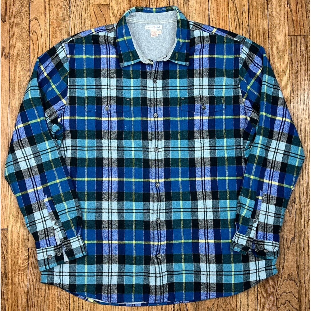 Carbon2Cobalt Lined Flannel Double Blue Plaid Tartan Shirt Men's Sz XL